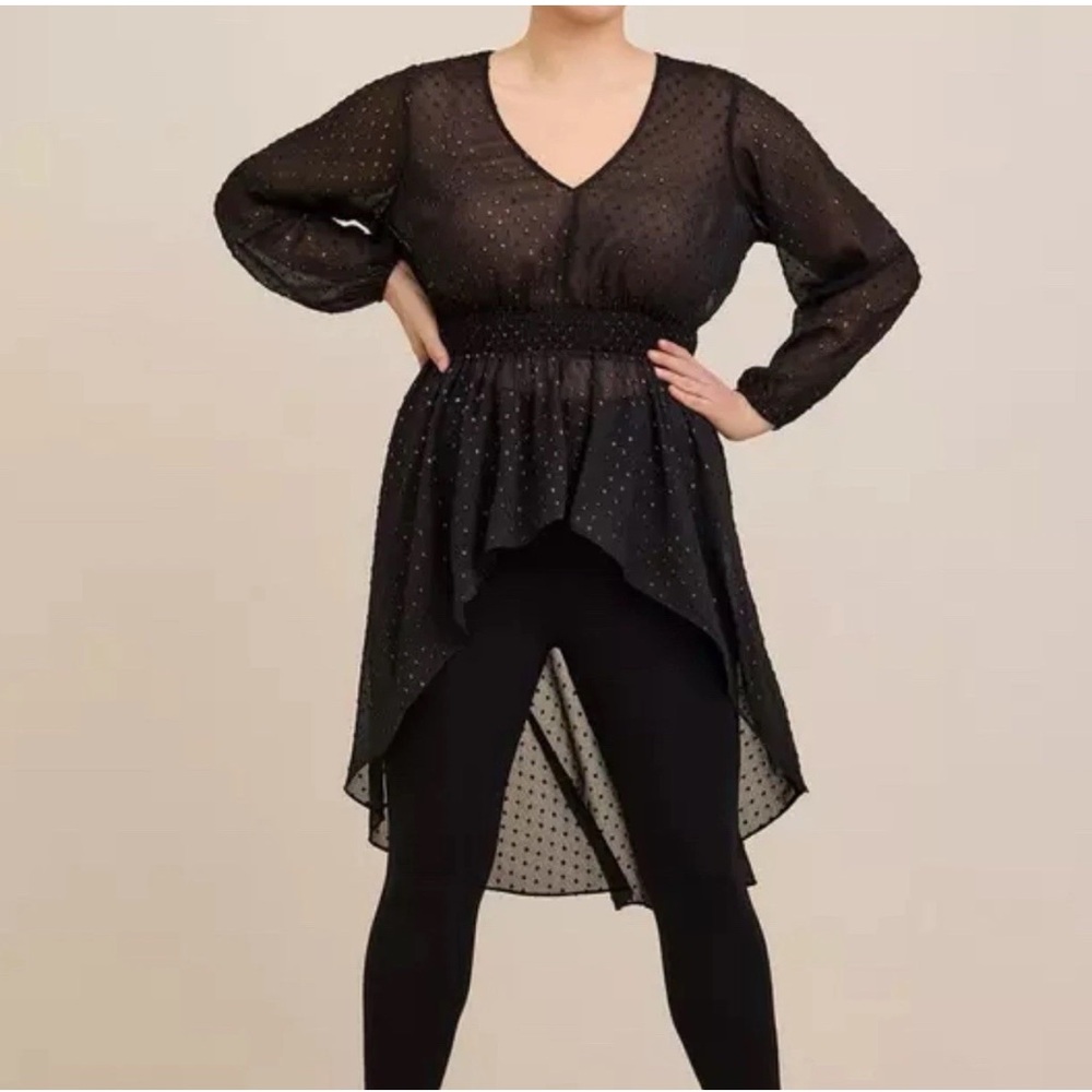 TORRID Black Sheer Chiffon Blouse with Multicolor Rainbow Metallic Dots